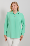 Oversized Long Sleeves Blouse with Brooch Details in Mint