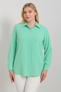 Oversized Long Sleeves Blouse with Brooch Details in Mint