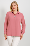 Oversized Long Sleeves Blouse with Brooch Details in Pink