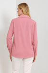 Oversized Long Sleeves Blouse with Brooch Details in Pink