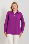Oversized Long Sleeves Blouse with Brooch Details in Purple