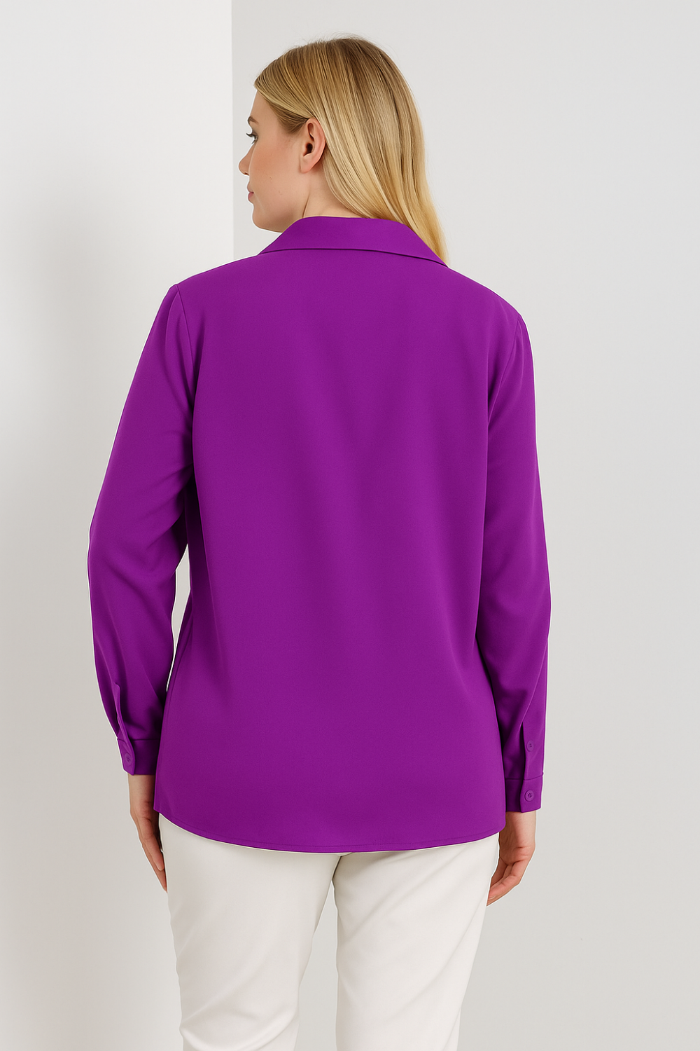 Oversized Long Sleeves Blouse with Brooch Details in Purple