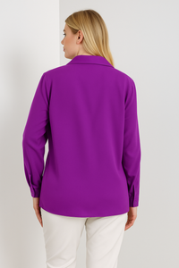 Oversized Long Sleeves Blouse with Brooch Details in Purple