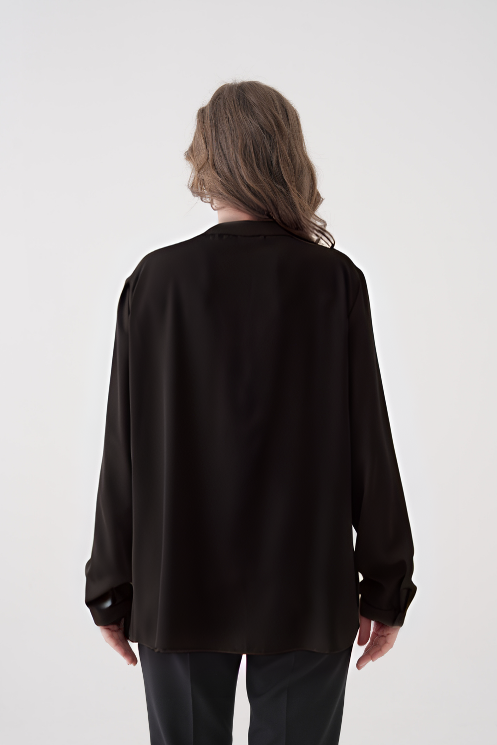 Oversized Long Sleeve with Ruffle Detail Blouse in Black
