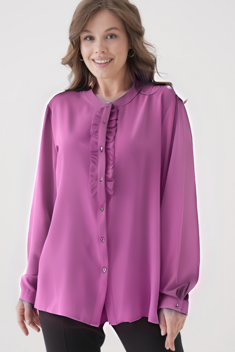 Oversized Long Sleeve with Ruffle Detail Blouse in Pink