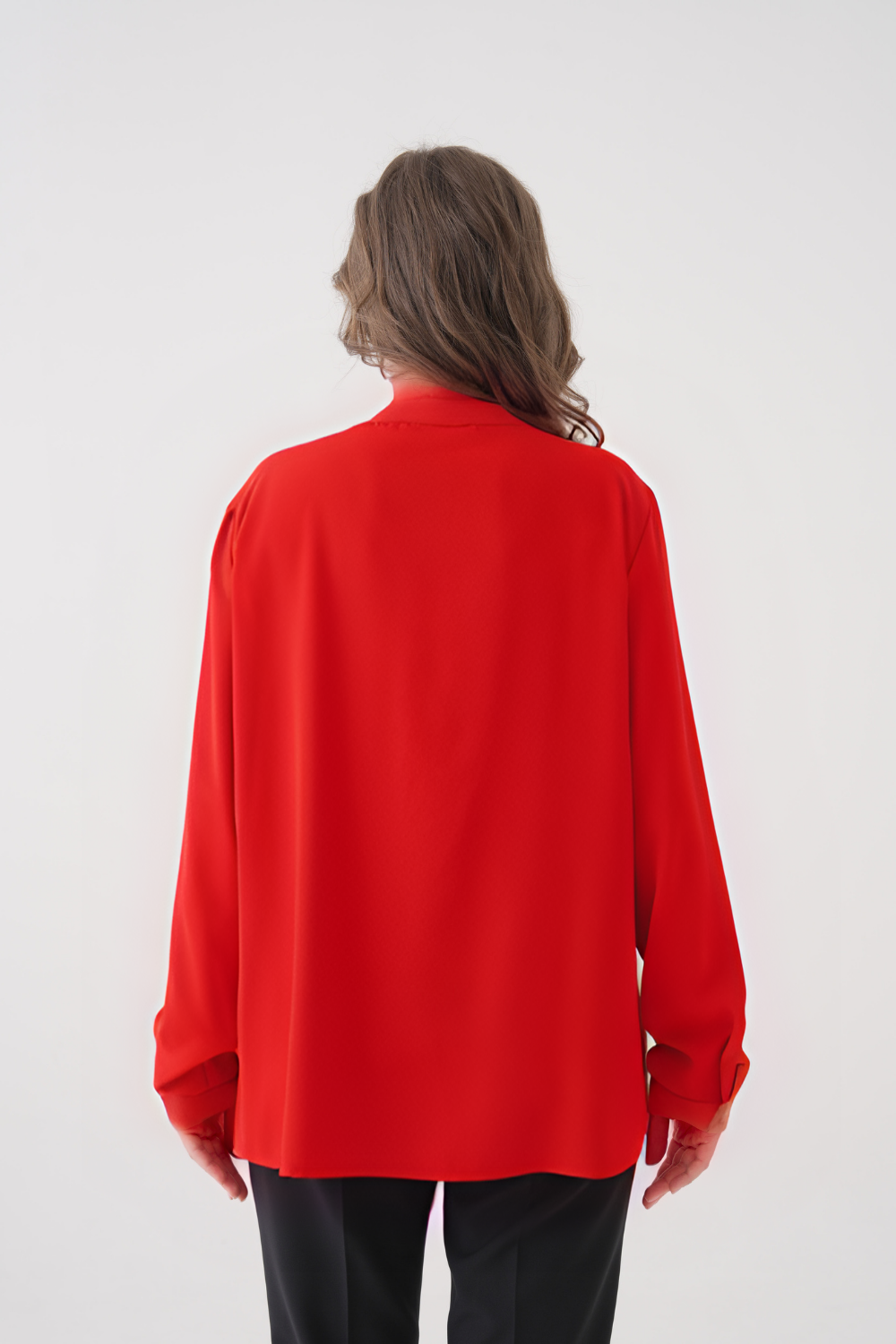 Oversized Long Sleeve with Ruffle Detail Blouse in Red