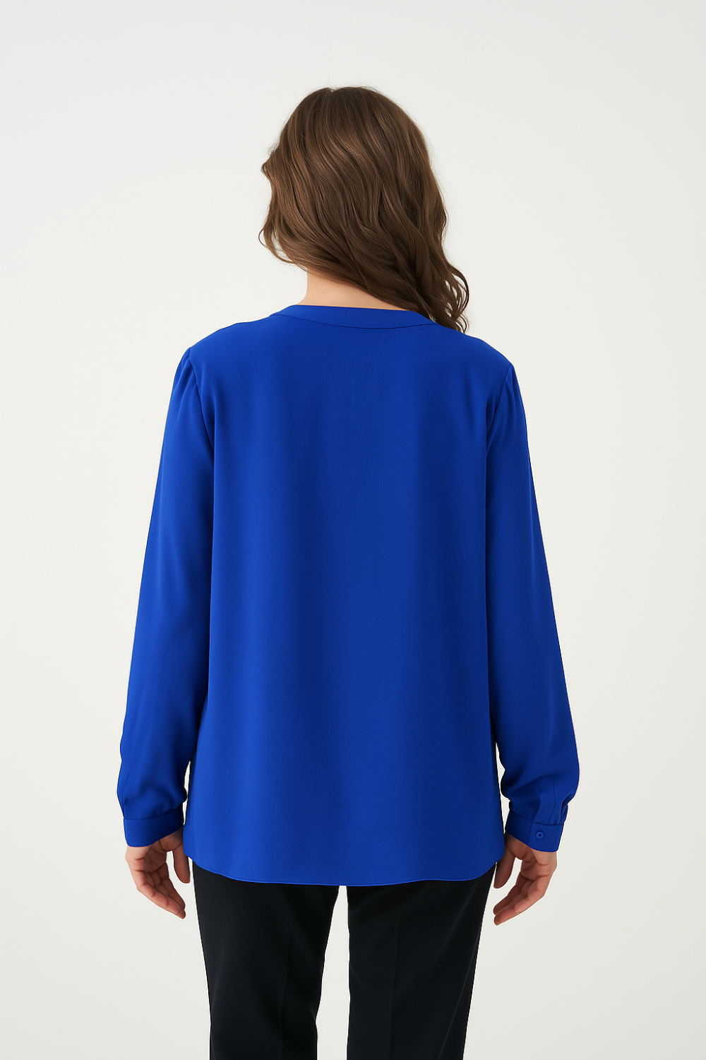 Oversized Long Sleeve with Ruffle Detail Blouse in Royal Blue