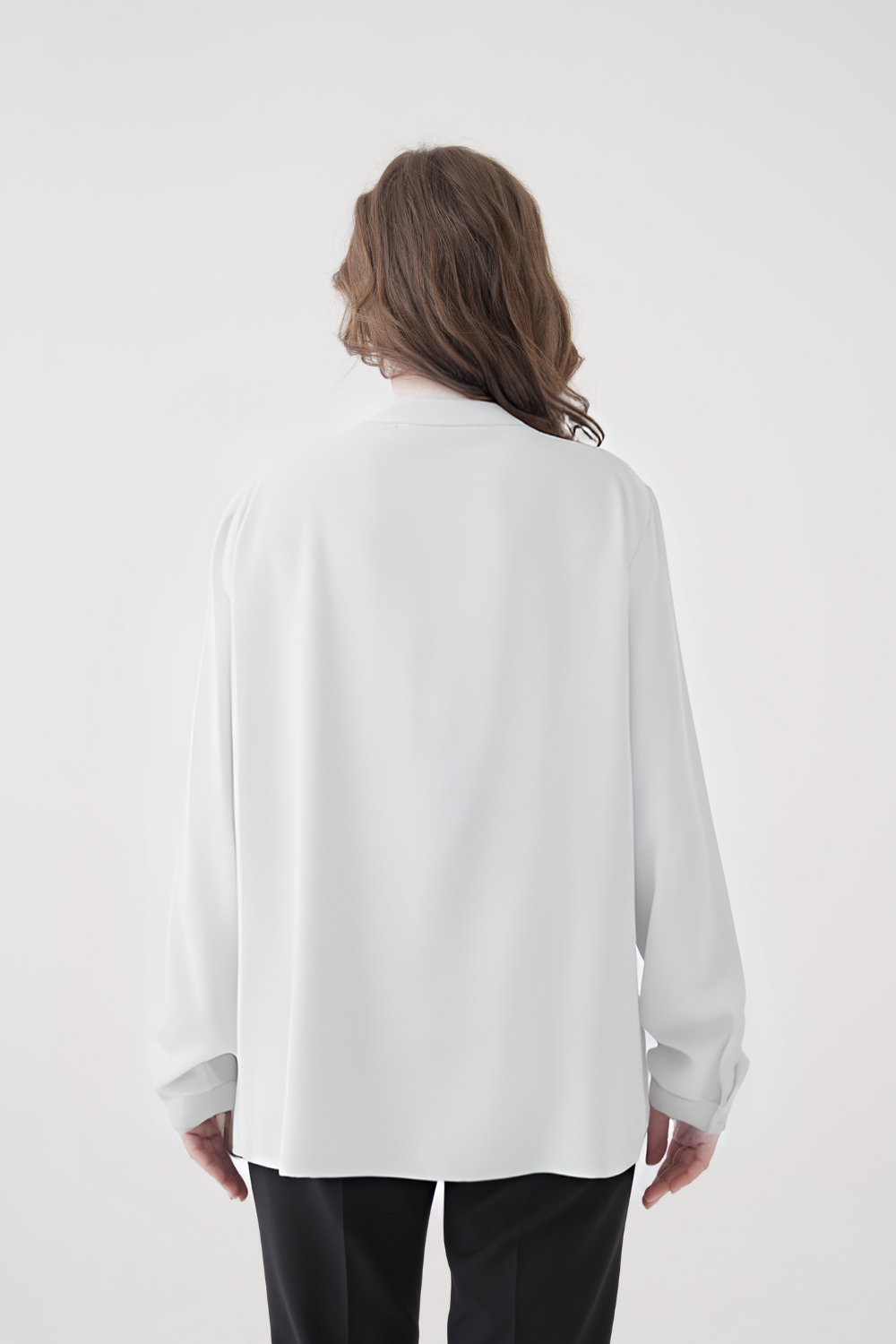 Oversized Long Sleeve with Ruffle Detail Blouse in White