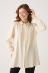 Oversized Long Sleeve with Ruffle Detail Tunic in Beige
