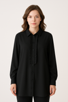 Oversized Long Sleeve with Ruffle Detail Tunic in Black