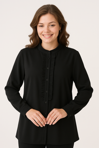 Oversized Long Sleeve with Ruffle Detail Tunic in Black