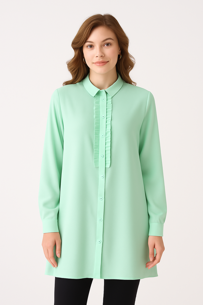 Oversized Long Sleeve with Ruffle Detail Tunic in Mint