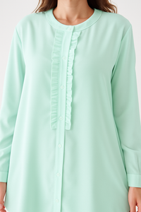 Oversized Long Sleeve with Ruffle Detail Tunic in Mint