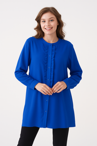 Oversized Long Sleeve with Ruffle Detail Tunic in Royal Blue