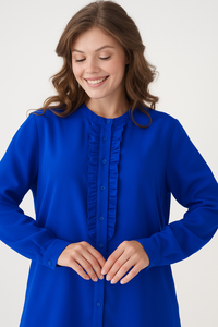 Oversized Long Sleeve with Ruffle Detail Tunic in Royal Blue