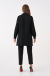 Relaxed Fit V-neckline Long Sleeve Tunic with Brooch Detail in Black