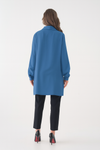 Relaxed Fit V-neckline Long Sleeve Tunic with Brooch Detail in Indigo