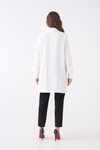 Relaxed Fit V-neckline Long Sleeve Tunic with Brooch Detail in White
