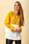 Long Sleeve Relaxed Fit Block Top with Necklace In Yellow and White