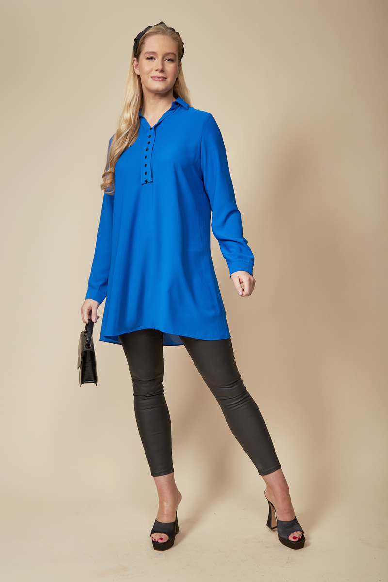 Tunic Shirt with Button Details in Blue