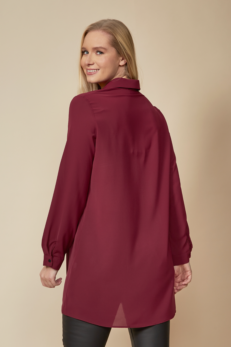 Tunic Shirt with Button Details in Burgundy
