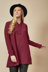 Tunic Shirt with Button Details in Burgundy