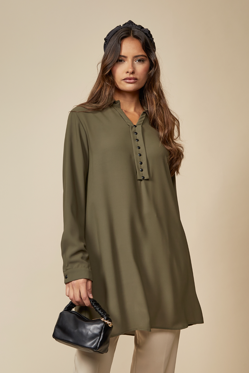 Tunic Shirt with Button Details in Khaki