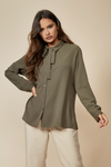 Oversized Belt Detailed Long Sleeves Shirt Top in Khaki