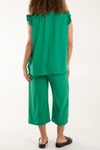 Frill Detailed Top & Wide Leg Trousers Co-Ord Set in Jade