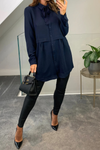 Oversized Tunic Shirt with Tie in Navy