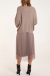 Relaxed Fit Layered Knit and Pleated Dress Set in Beige