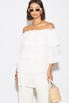 Relaxed Fit Off Shoulder Pleated Layer Detailed Blouse Top in White