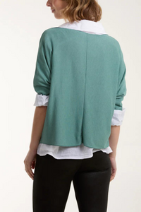 Relaxed Fit Double Layer Top and Shirt with 3/4 Sleeve in Sage