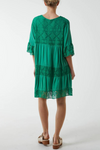 Oversized 3/4 Sleeves Lace Detailed V Neck Mini Dress in Green