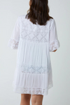 Oversized 3/4 Sleeves Lace Detailed V Neck Mini Dress in White