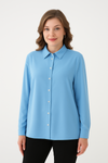 Oversized Long-Sleeves Pointed Collar Neckline Blouse in Baby Blue