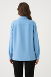 Oversized Long-Sleeves Pointed Collar Neckline Blouse in Baby Blue