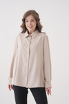 Oversized Long-Sleeves Pointed Collar Neckline Blouse in Beige