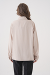 Oversized Long-Sleeves Pointed Collar Neckline Blouse in Beige