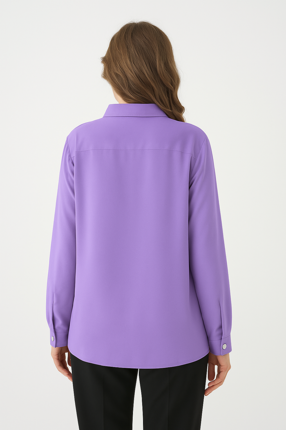 Oversized Long-Sleeves Pointed Collar Neckline Blouse in Lilac
