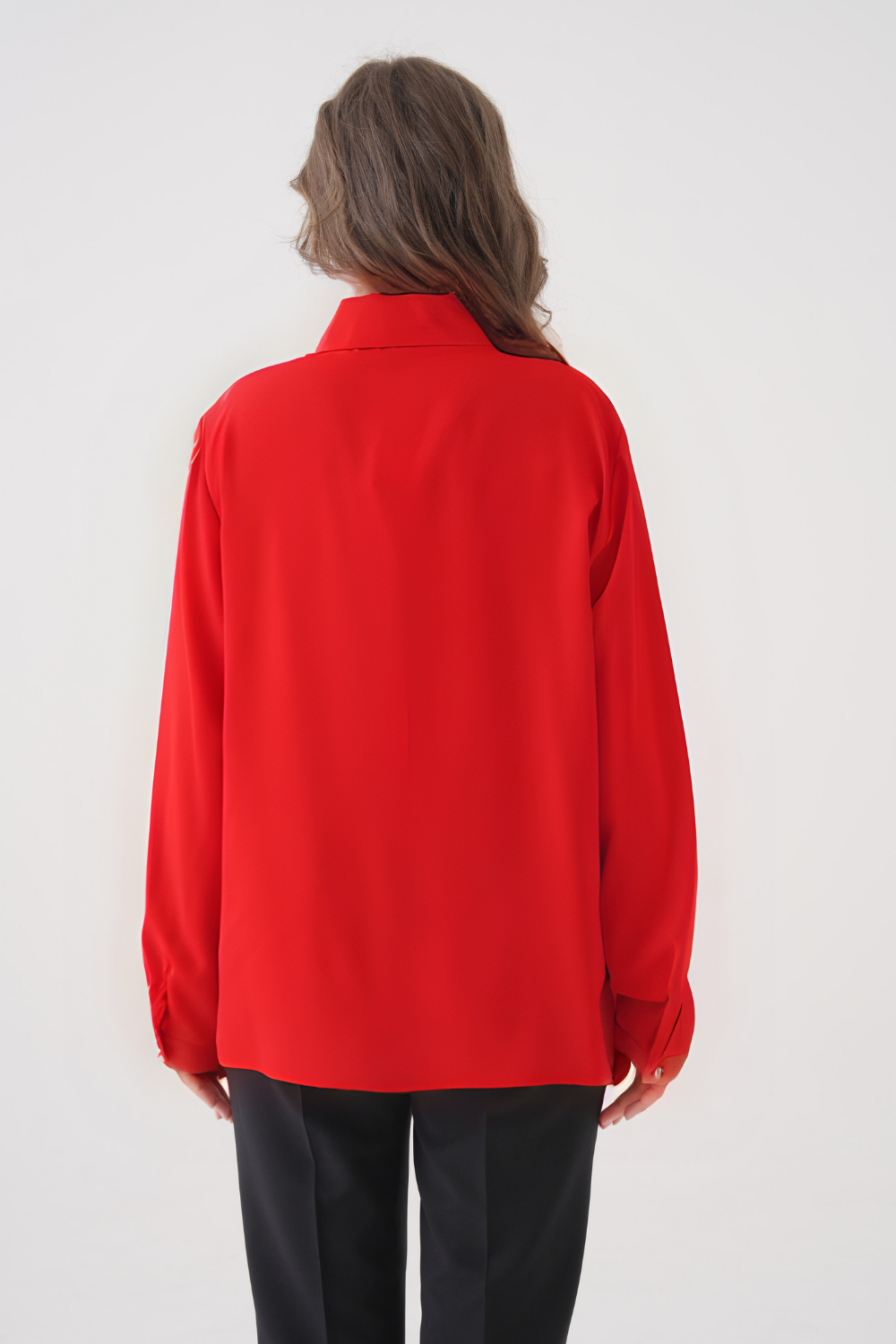 Oversized Long-Sleeves Pointed Collar Neckline Blouse in Red