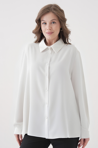 Oversized Long-Sleeves Pointed Collar Neckline Blouse in White