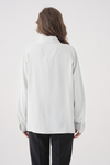 Oversized Long-Sleeves Pointed Collar Neckline Blouse in White