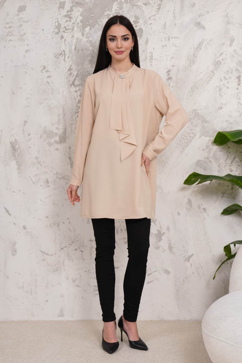 Oversized Long Sleeves Brooch Detailed Tunic