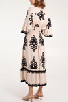 Oversized 3/4 Sleeves V Neck Printed Maxi Dress in Beige