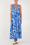 Relaxed Fit Printed Cami Dress in Blue and White