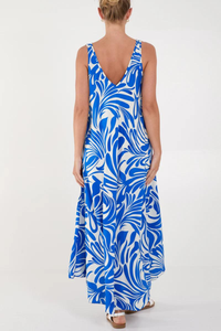 Relaxed Fit Printed Cami Dress in Blue and White