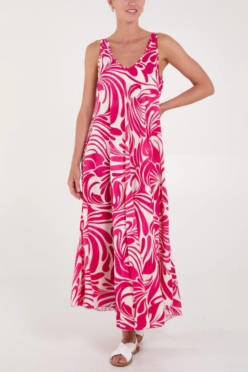 Relaxed Fit Printed Cami Dress in Pink and White