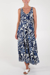 Relaxed Fit Printed Cami Dress in Royal Blue and White