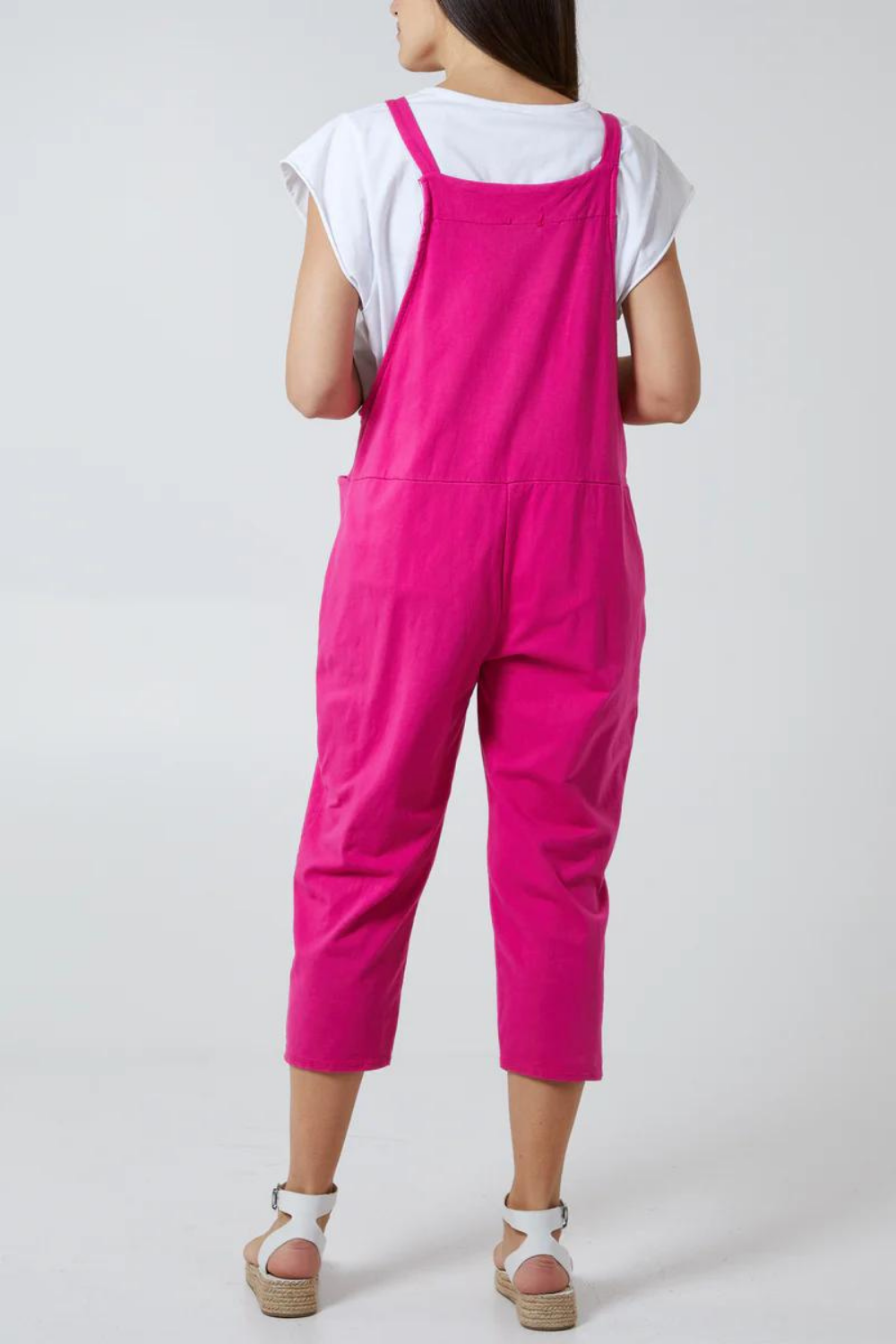 Oversized Bow Detailed Plain Dungarees in Hot Pink